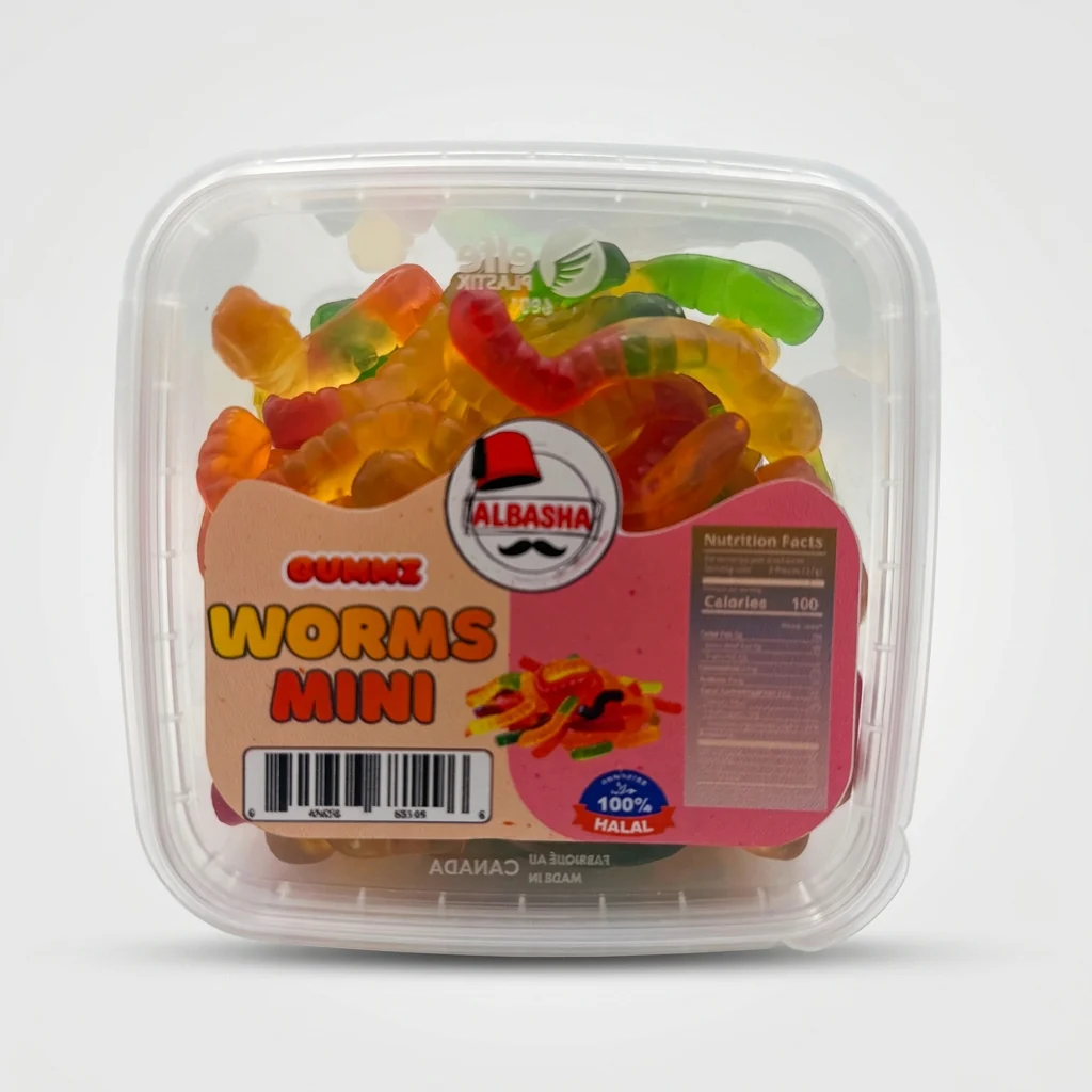 AlBasha Gummi Worms Mini - Halal Fruit-Flavored Gummy Candy - Image 2