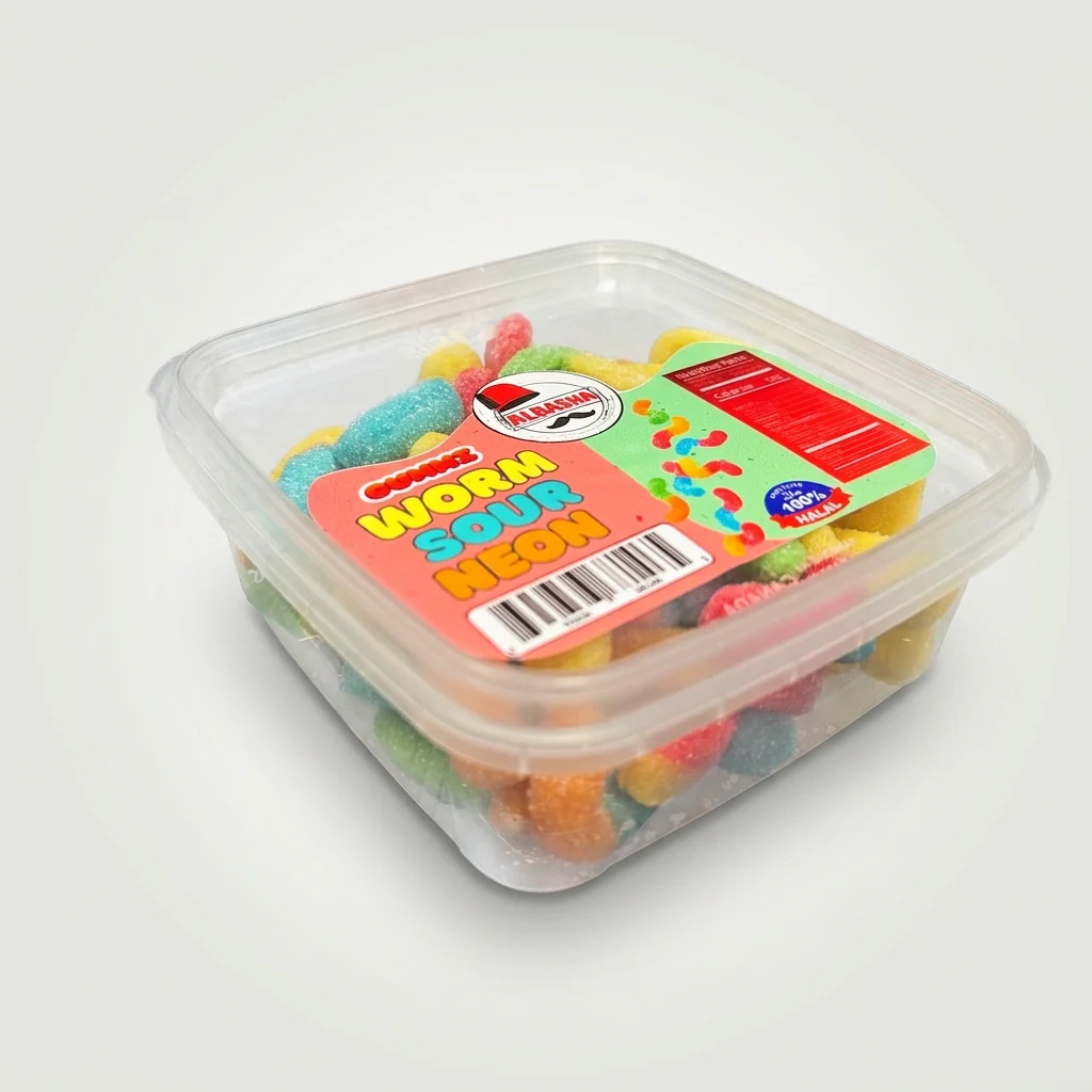 Albasha Gummz Worm Sour Neon - Halal Gummy Candy