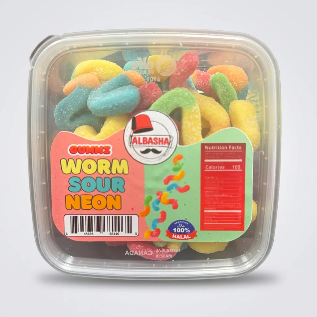 Albasha Gummz Worm Sour Neon - Halal Gummy Candy - Image 2