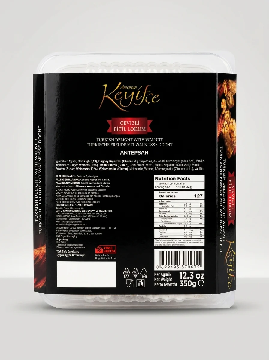Antepsan Keyifce Cevizli Fitil Lokum 12.3 oz - Turkish Walnut Delight - Image 2