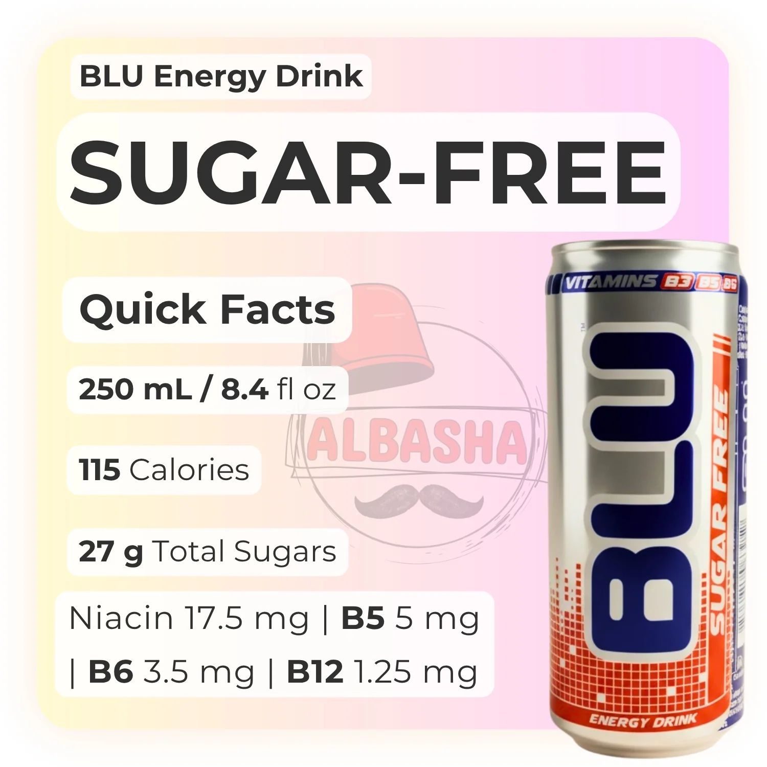 BLU Sugar Free Energy Drink 250ml Can - Image 6