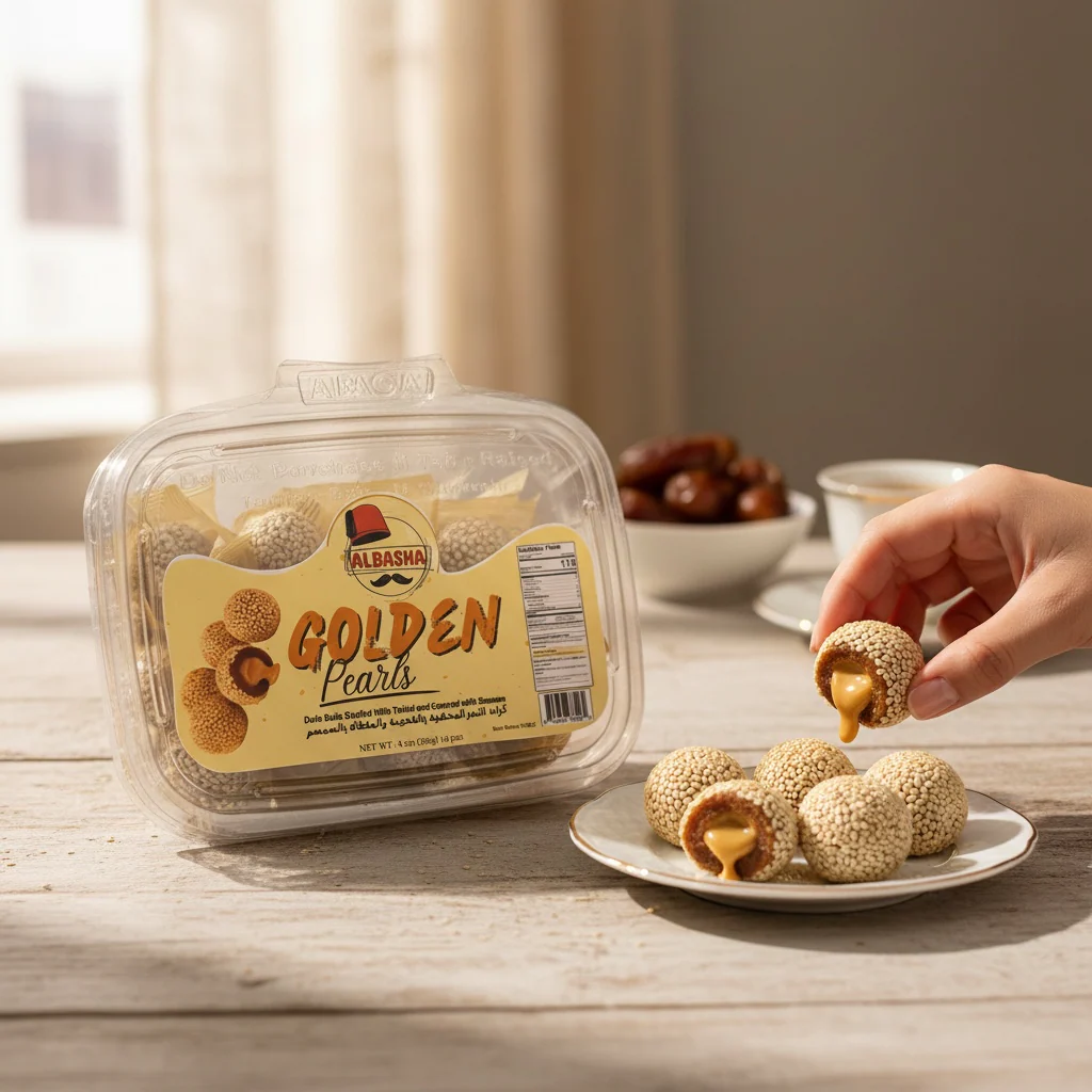 Golden Pearls Date Balls Stuffed With Tahini And Covered With Sesame - Authentic Middle Eastern Treat