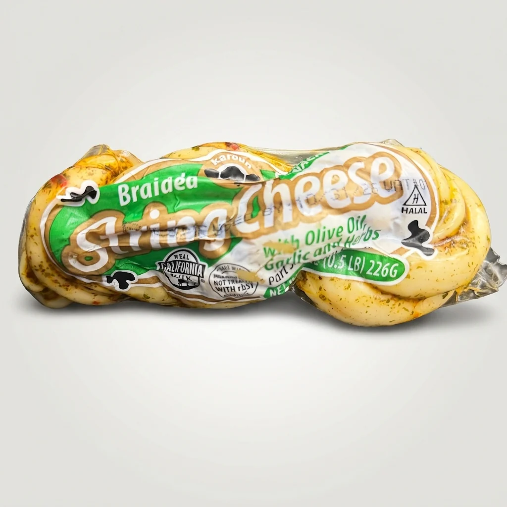 Karoun String Cheese with Olive Oil & Garlic 0.5 lb - Braided Halal