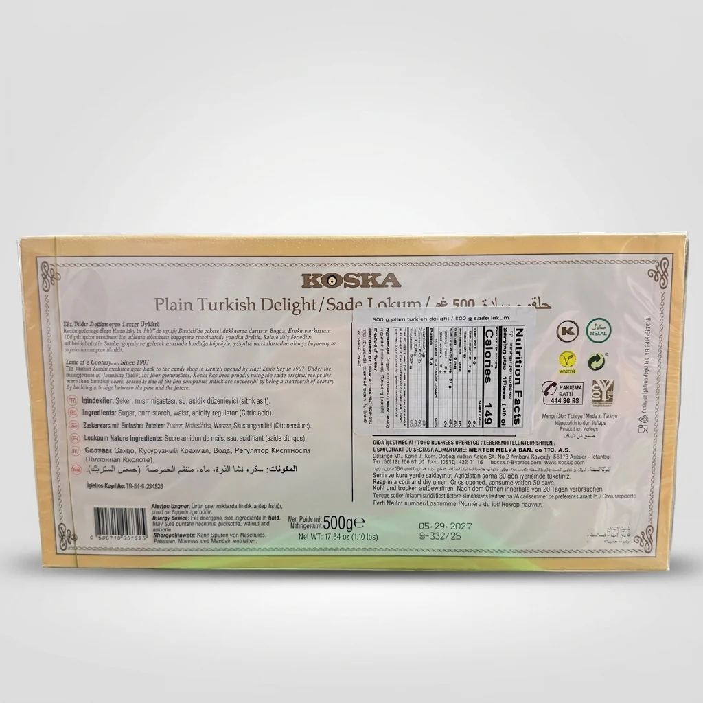 Koska Turkish Delight Plain Sade Lokum 500g - Authentic Vegan Confection - Image 2