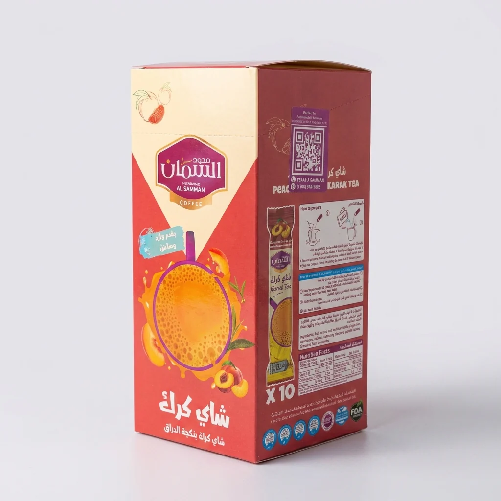 Mohammad Al Samman Peach Karak Tea 10 Sachets - Premium Flavored Tea - Image 2