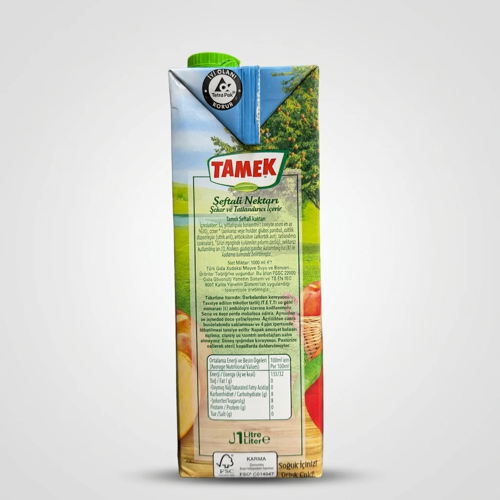 Tamek Peach Nectar 1L - Premium Turkish Fruit Juice Drink - Image 2
