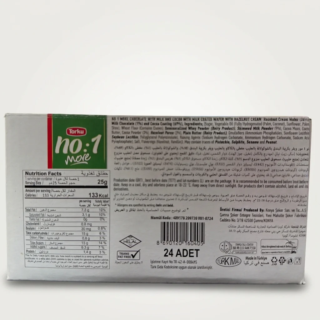 Torku No:1 More Chocolate Wafer 25g - Turkish Hazelnut Cream Wafer - Image 2